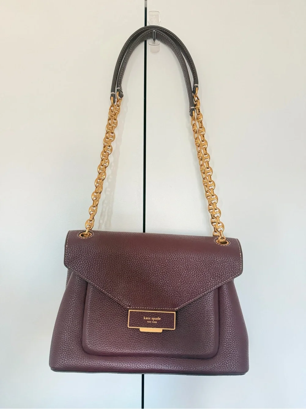 kate spade Plum Pebbled Leather Shoulder Bag with Gold Chain